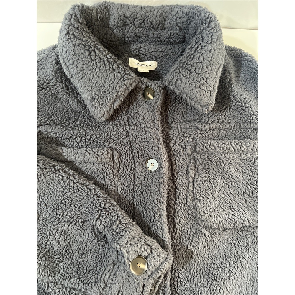 O'Neill Heath Solid High Pile Oversize Fleece Button Shacket Dark Blue Small